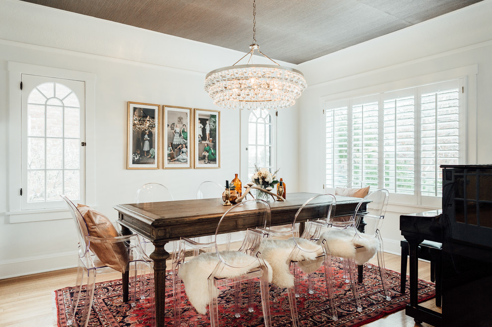 Inspiration for a mid-sized traditional dining room in Salt Lake City with white walls and light hardwood floors.