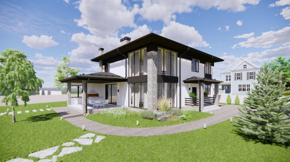 Двухэтажный дом с открытой террасой