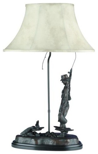Sculpture Table Lamp MOUNTAIN Lodge Fly Fisherman Trout Fish On!