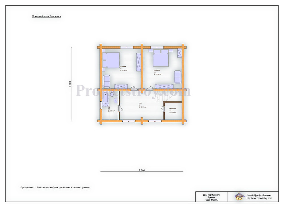 Проект деревянного дома из бревна рубленого 20 х 14 м