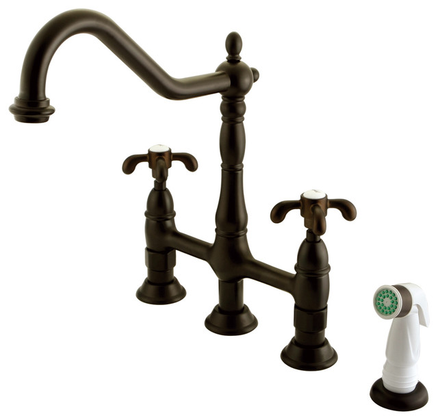 French Country Double Handle 8" Centerset Kitchen Faucet with White