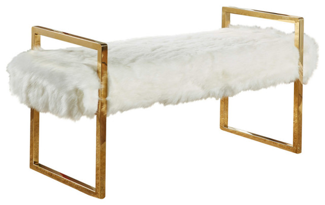 Chloe Faux Fur Upholstered Bench, White