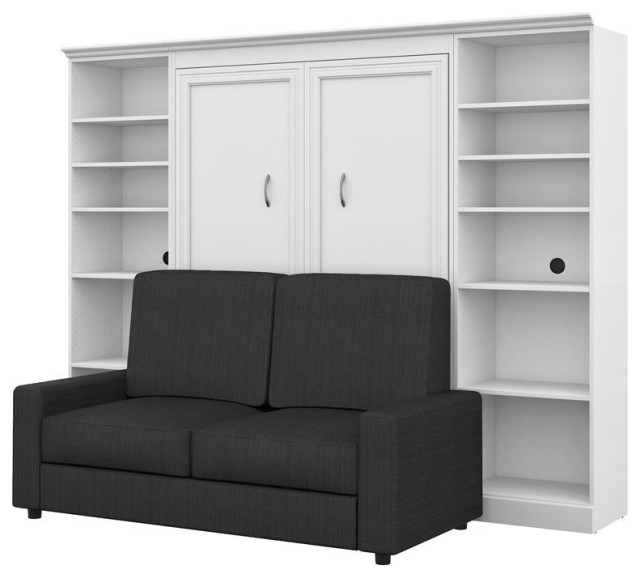 Versatile 4Piece Full Wall Bed, Two Storage Units and Sofa Set White