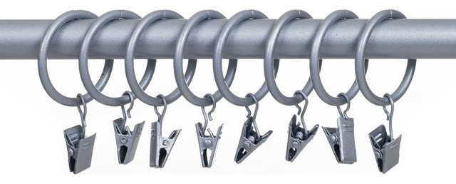 Curtain Rod Ring Clips, Set of 8, Silver