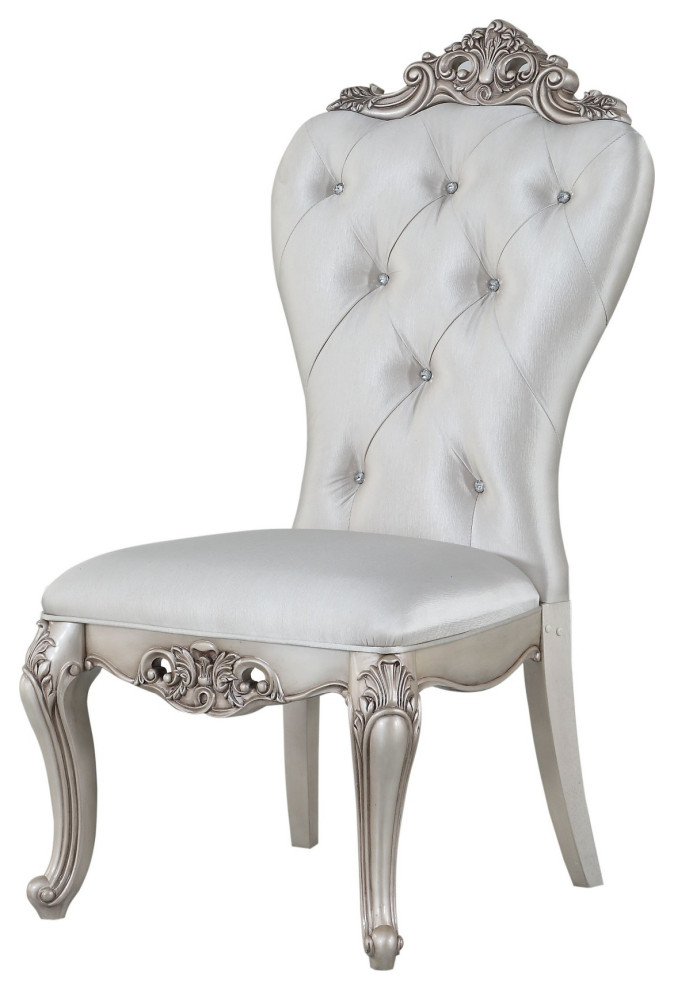 25"x22"x42" Cream Fabric Antique White Wood Side Chair, Set-2