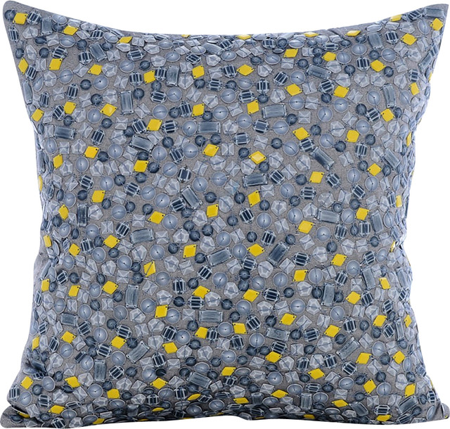 Gray Decorative Pillow Covers Silk Yellow N Gray Spots