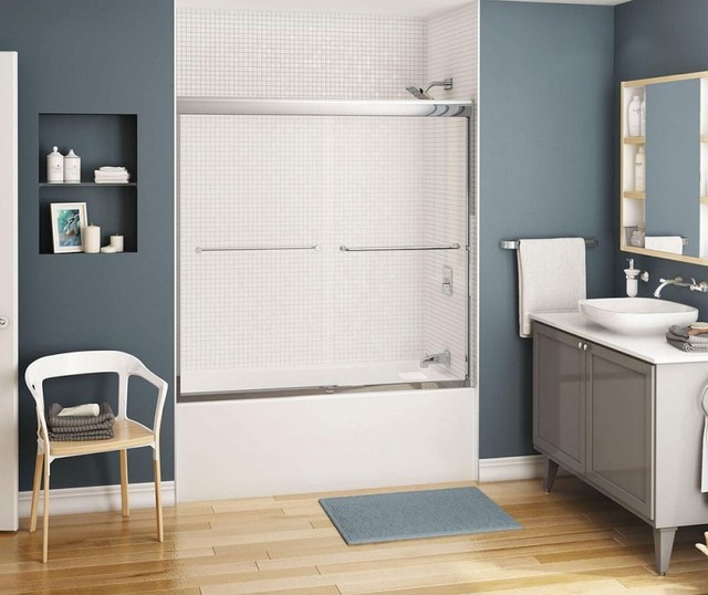 MAAX Kameleon Semiframeless Slider Tub Door with Clear Glass, Chrome