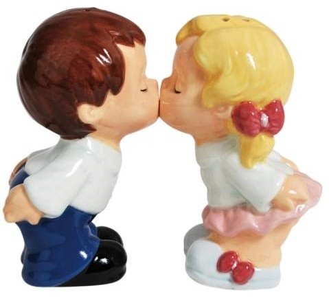 Little Children First Kiss with Eyes Closed Salt and Pepper Shakers