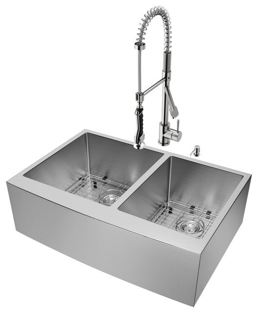 Vigo All In One 33 Bingham Double Bowl Farmhouse Kitchen Sink Set