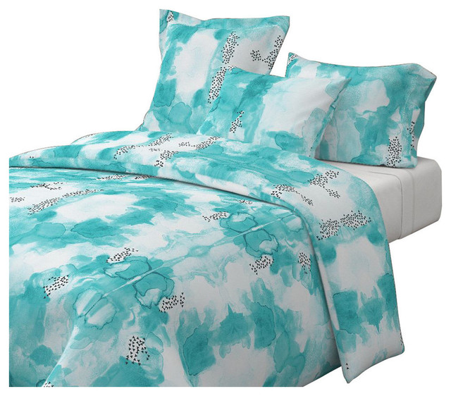 Hand Painted Watercolor Abstract Aqua Cotton Duvet Cover Hand Painted Watercolor Abstract Aqua Cotton Duvet Cover Contemporary Covers And Sets By Roostery