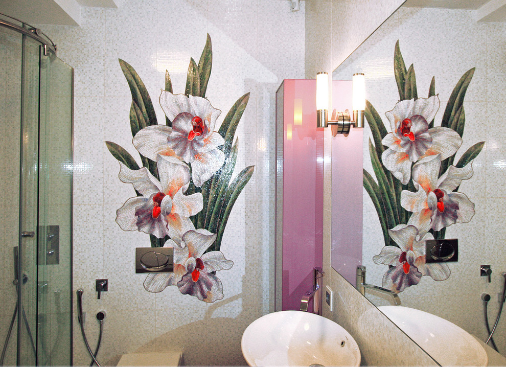 Мозаичное панно Орхидеи в ванной комнате