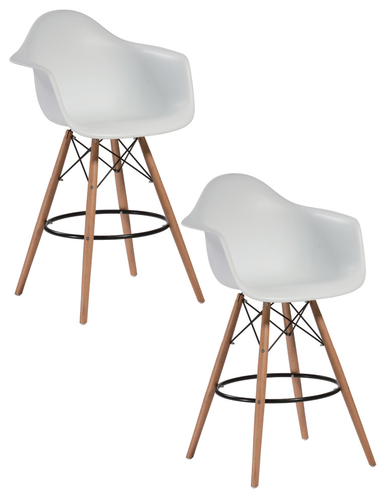Daphney Bar Stool, White, Set of 2 Midcentury Bar Stools And
