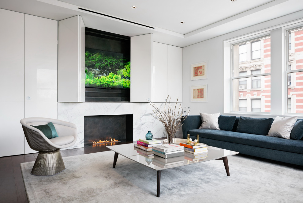 Example of a trendy living room design in New York