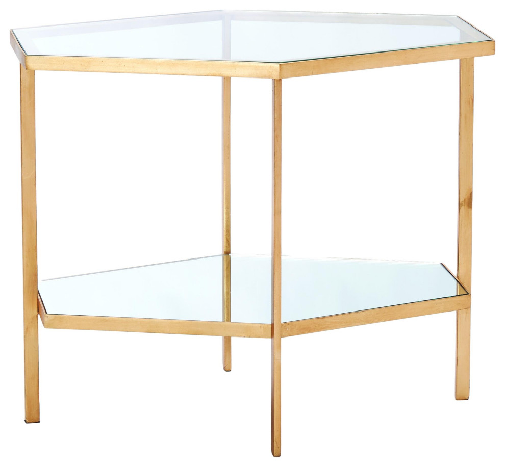 Contemporary Gold Hexagon Long Accent Table Tall Mirrored Shelf Coffee