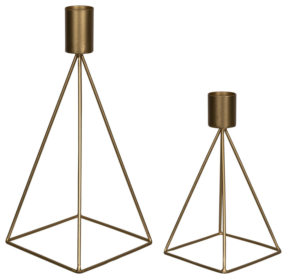 Set of Two Gold Metal Geometric Candle Holders Contemporary Candleholders by UStradeENT