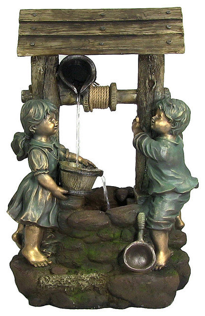 Sunnydaze Children At The Well Outdoor Water Fountain With Led