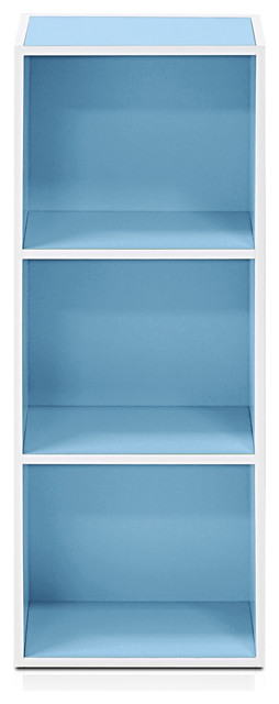 3-Tier Open Shelf Bookcase, White/Light Blue