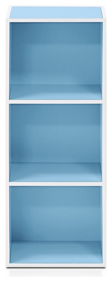 3-Tier Open Shelf Bookcase, White/Light Blue