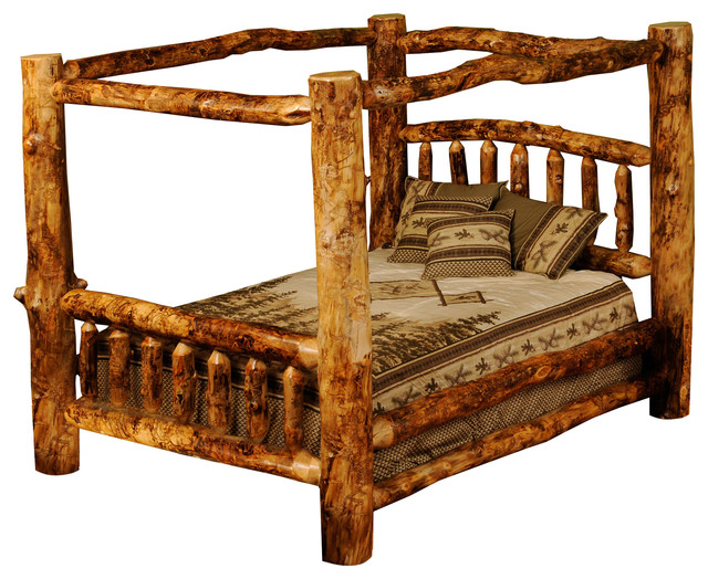 Rustic Aspen Log Canopy Bed Extra Gnarly Queen Rustic Aspen Log Canopy Bed Extra Gnarly Queen Beds By Covered Bridge Furniture