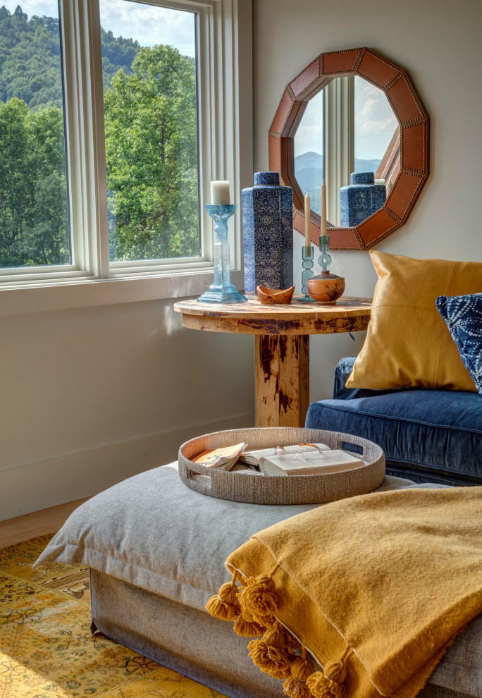 Inspiration for a huge transitional enclosed porcelain tile living room remodel in Richmond with beige walls