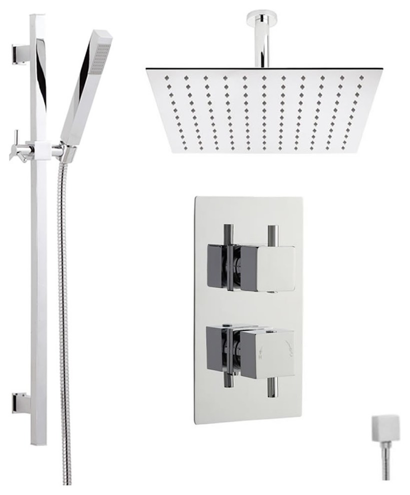 Astbury Thermostatic Shower System With Square Head, Slider Rail and Handset