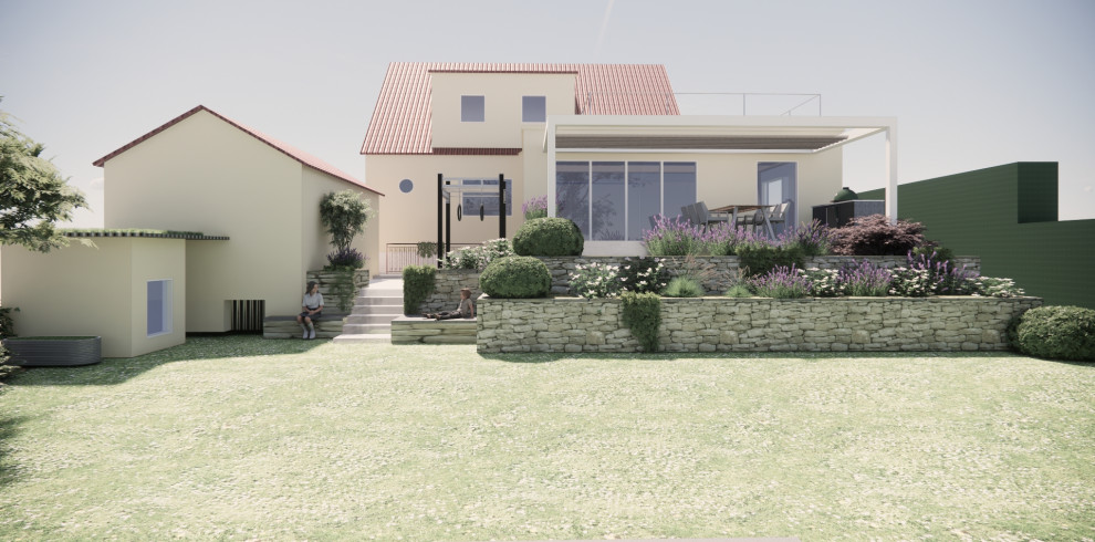 Blütenreicher Landhausgarten mit Pool