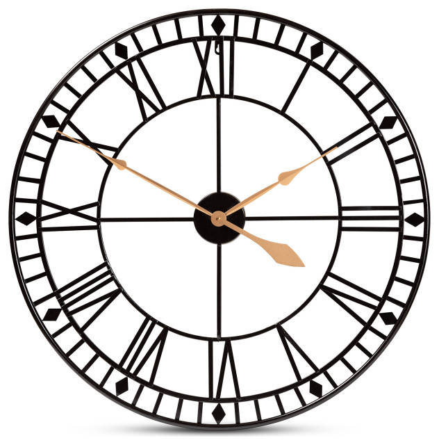 Debbi Classic Contemporary Black and Gold Metal Wall Clock