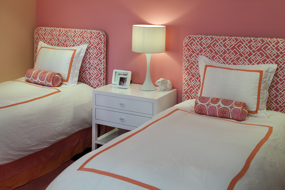 Design ideas for a contemporary guest bedroom in San Francisco with pink walls.