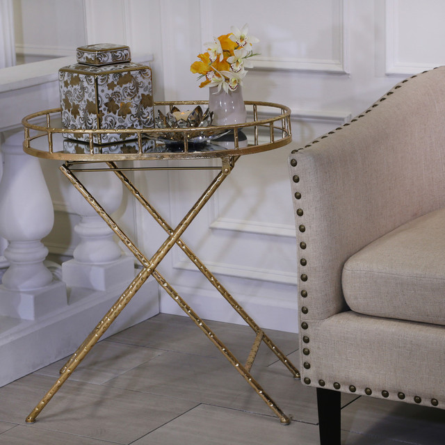 Sagebrook Home Oval Gold Metal Accent Table, Mirror Top Contemporary