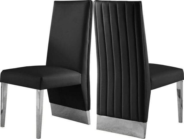 Porsha Faux Leather Dining Chair Set, Modern Chrome Leg Dining Chairs
