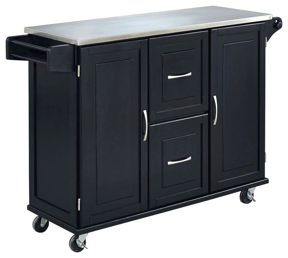 Contemporary Kitchen Cart, Stainless Steel Top & With Shelves