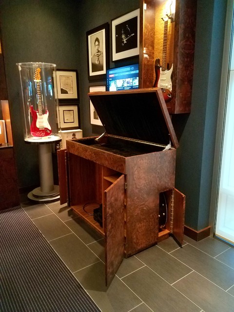 Guitar Display Cabinet And Guitar Amp Storage Cabinet In Walnut