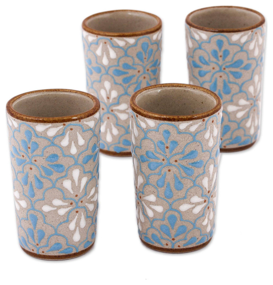 NOVICA Sky Dance And Ceramic Tequila Cups  (Set Of 4)