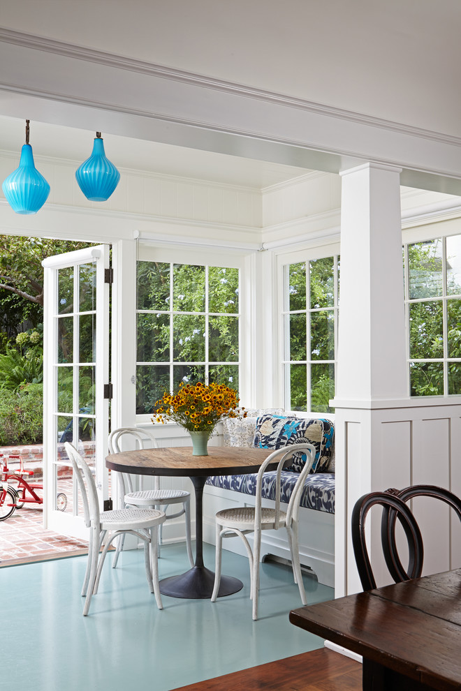 Inspiration for a transitional sunroom in Los Angeles with turquoise floor.