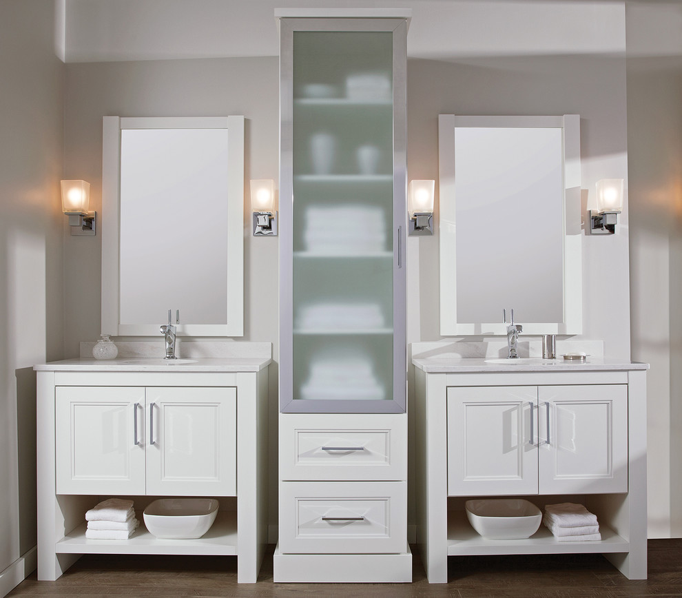 Classy Chrome and White Bath Furniture from Dura Supreme Cabinetry