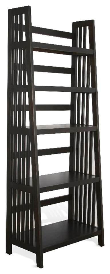 Sunny Designs Scottsdale 72" Mahogany Wood Folding Bookcase in Black Walnut