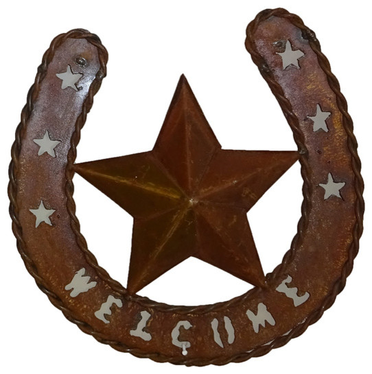 Rustic Metal Wall Art western rustic metal horseshoe theme with star welcome sign wall Rustic Metal Wall Art western rustic metal horseshoe theme with star welcome sign wall