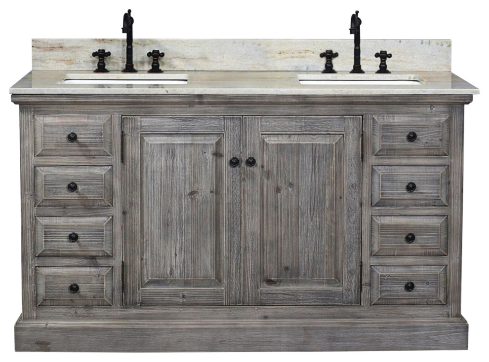 Rustic Double Sink Vanity With Coastal Sands Marble Top With ...