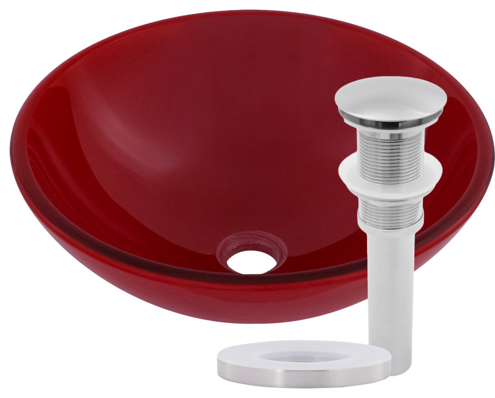 Rosso Solid Red Double Layer Tempered Glass Bath Sink and Drain, Brushed Nickel
