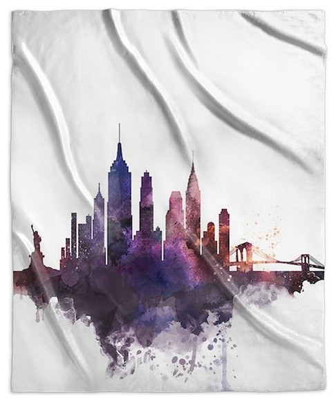 "New York City Watercolor Cityscape" Sherpa Blanket 50"x60"