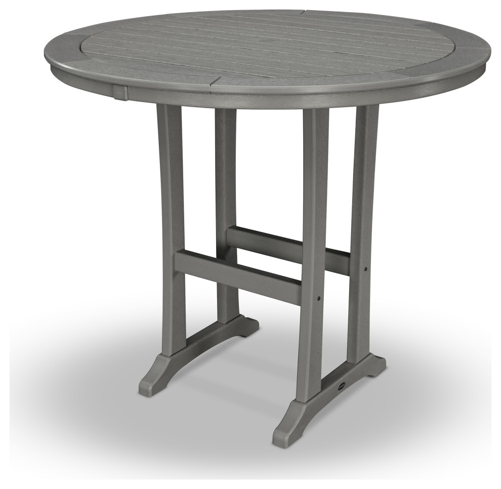 POLYWOOD Nautical Trestle 48" Round Bar Table Transitional Outdoor