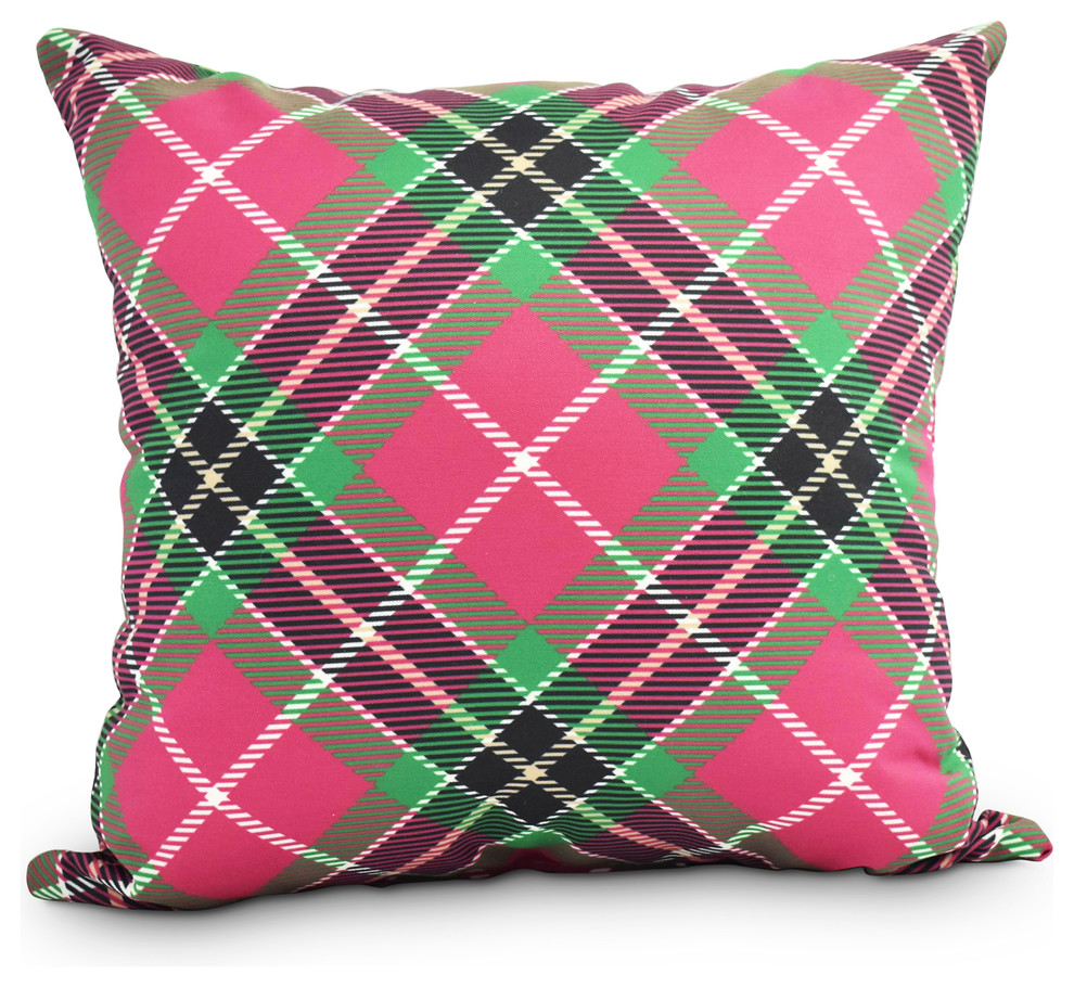 Mad for Plaid Red Holiday Print Decorative Outdoor Throw Pillow, 18"