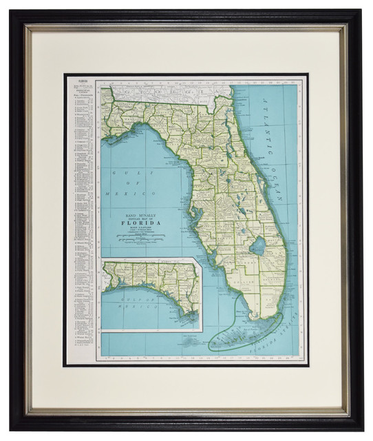 Original Vintage Florida Map Framed 1940s Authentic Map