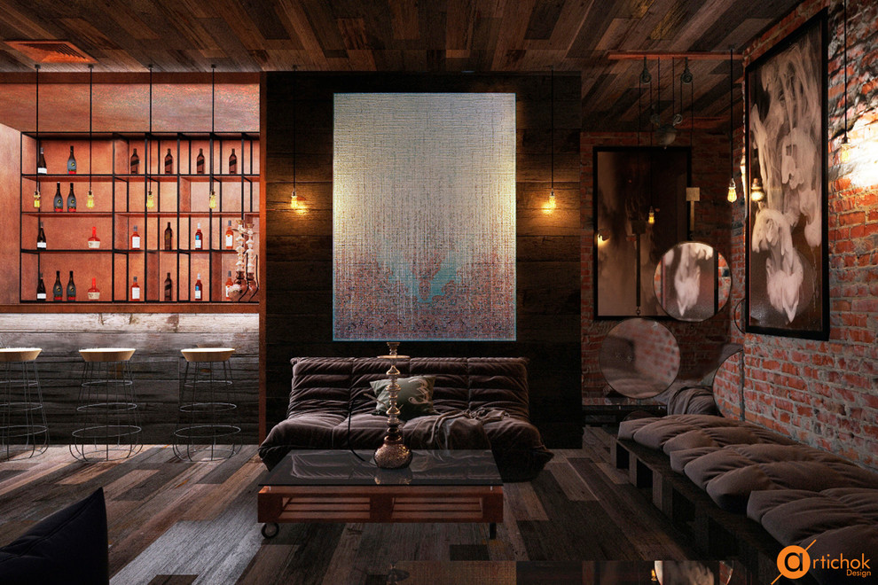Дизайн интерьера ресторана в стиле лофт с натуральным деревом