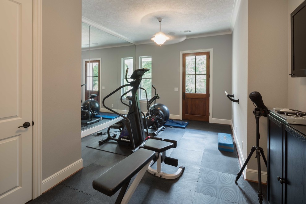 Peponi Pine Lodge Farmhouse Home Gym Houston by Charles Todd