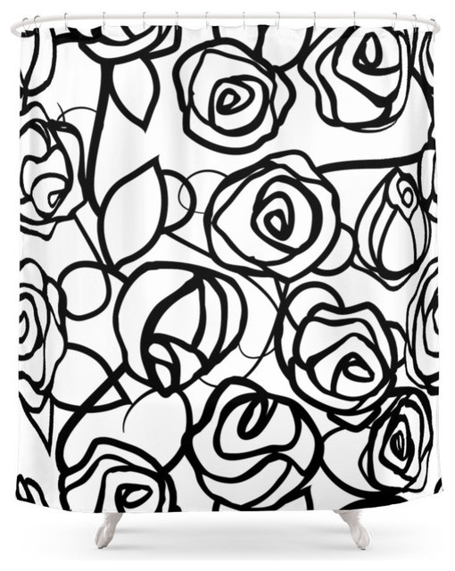 Bold Black Rose Print Shower Curtain Contemporary Shower
