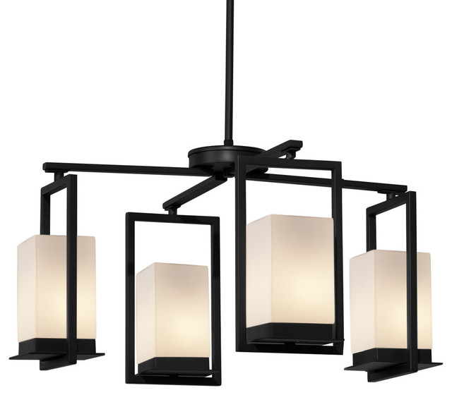 Fusion, Laguna 4-Light LED Outdoor Chandelier, Opal, Matte Black