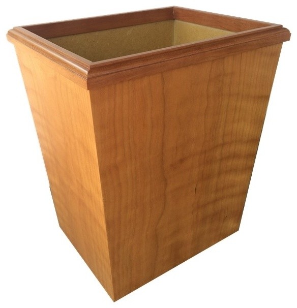 Wooden Wastebasket in Curly Cherry, Small Size 13 Quarts Transitional Wastebaskets by RJ