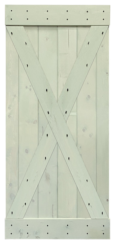 Stained Solid Pine Wood Sliding Barn Door, Sage Green, 42"x84", X Series