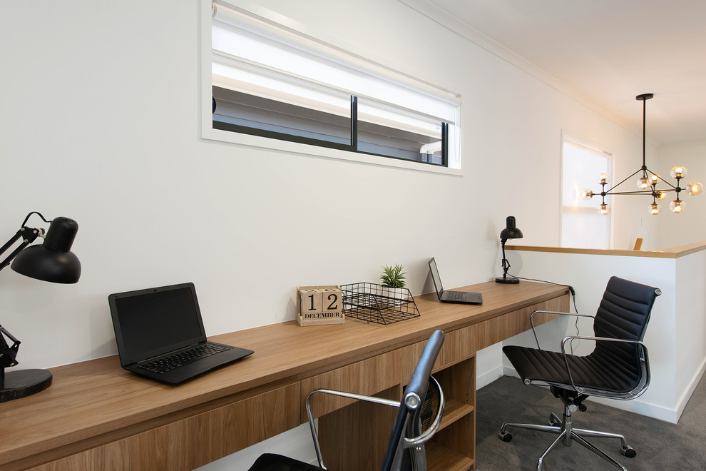Design ideas for a transitional home office in Brisbane.